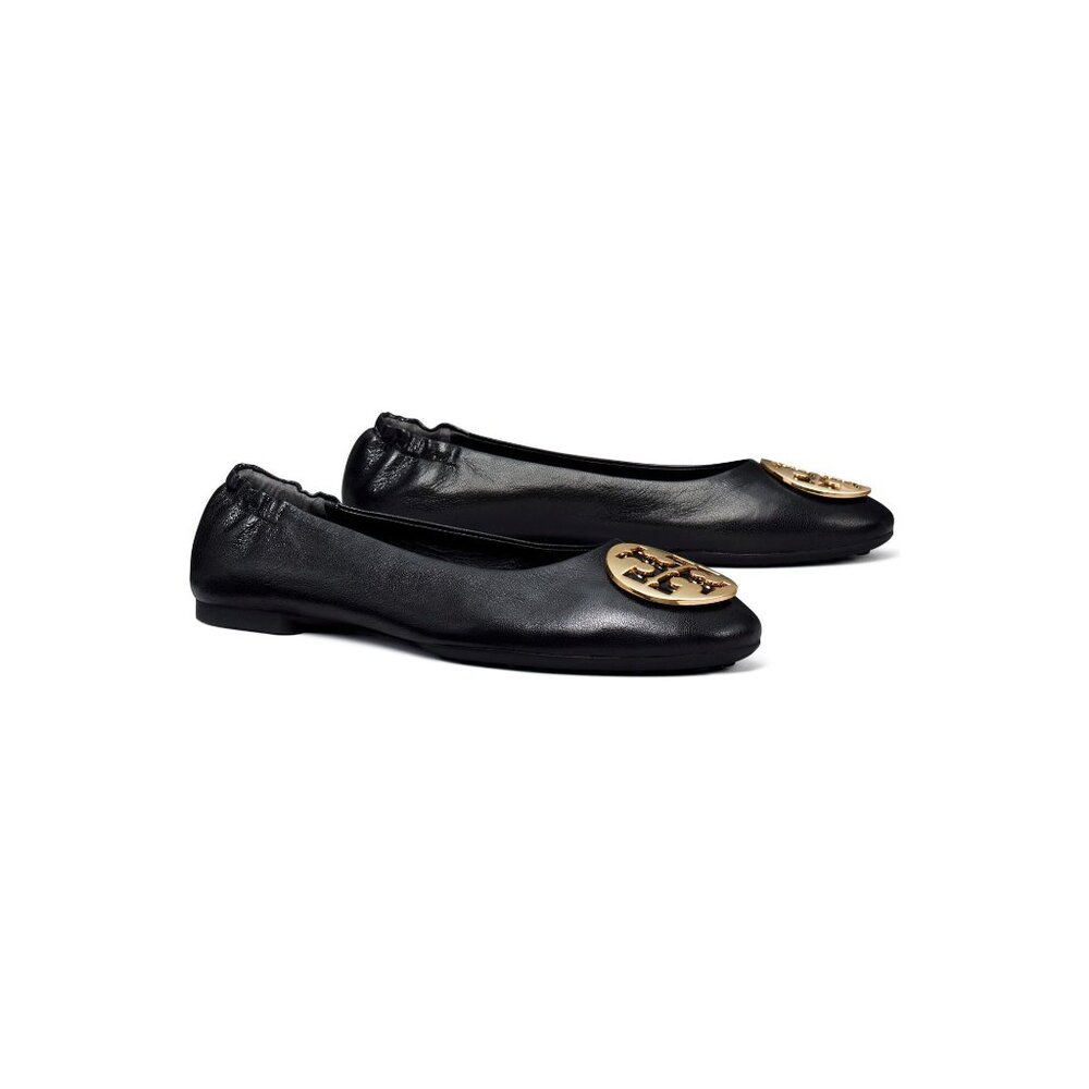 πTORY BURCH Claire Ballet Flats Shoes Logo Black 7 - Picture 8 of 16